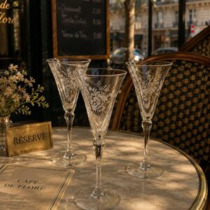 Champagne fløjte med graveret blomster