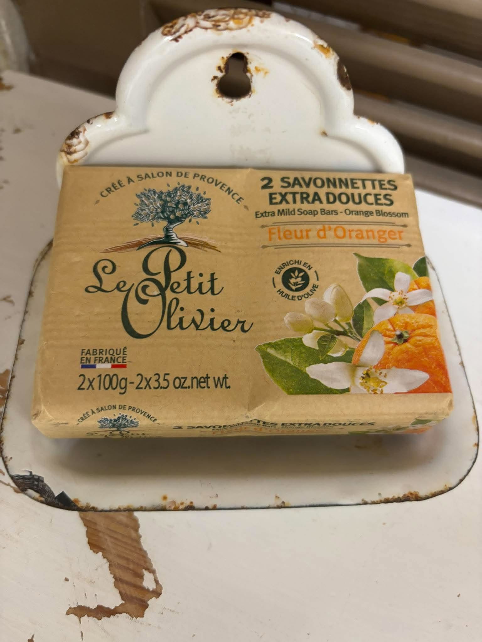 Le Petit Olivier-sæber med appelsinblomst, pakke med to sæbestykker